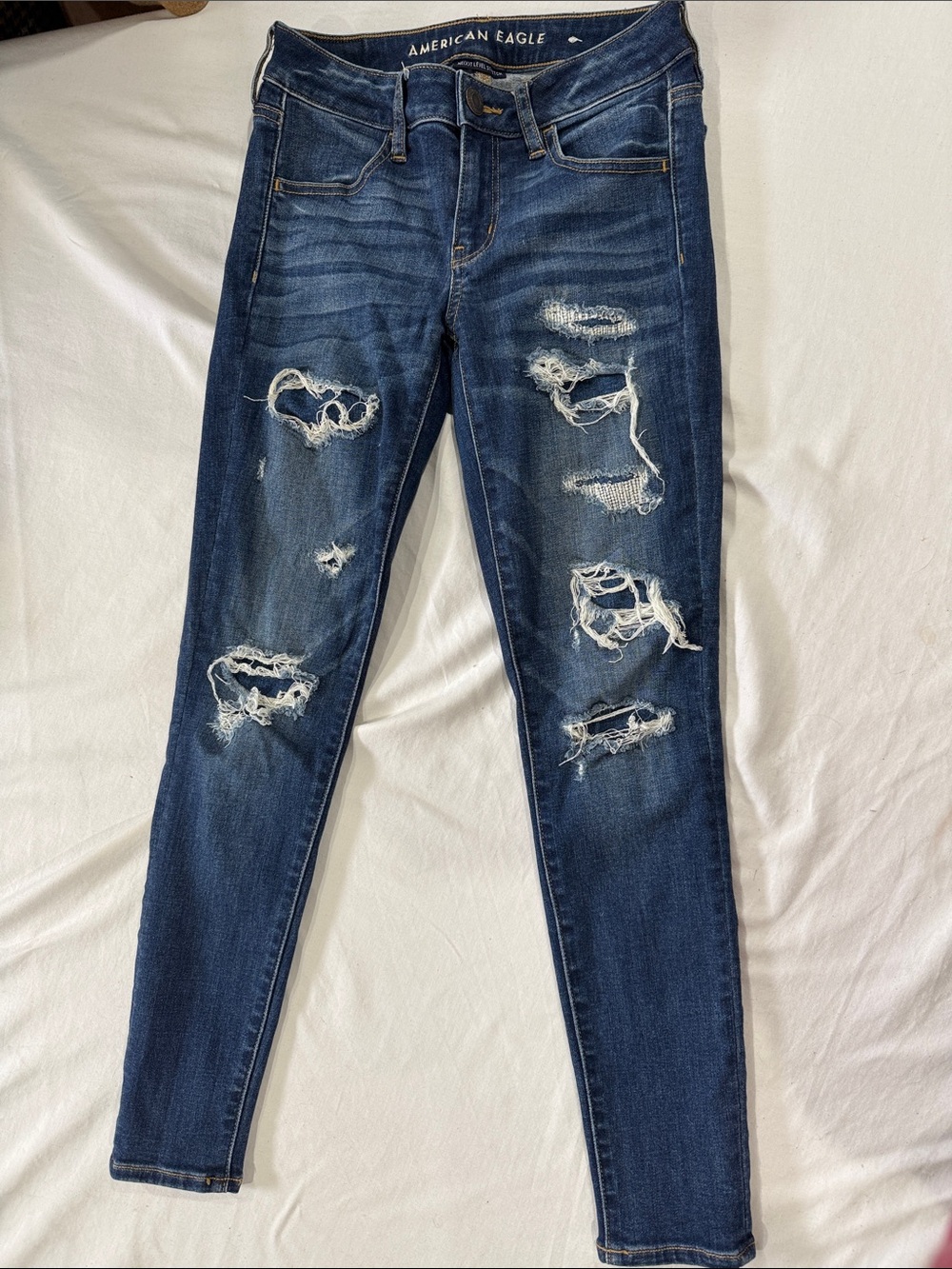 American Eagle Outfitters Distressed Dark Blue Skinny Jeans
